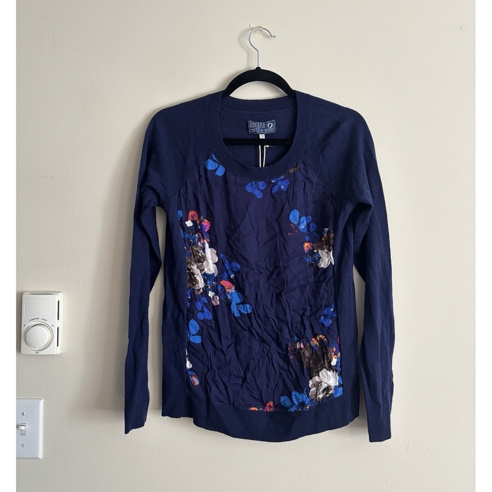 NWT Joules Knitwear Sweater Size US 4 Small Blue Floral Wool Preppy Cute
